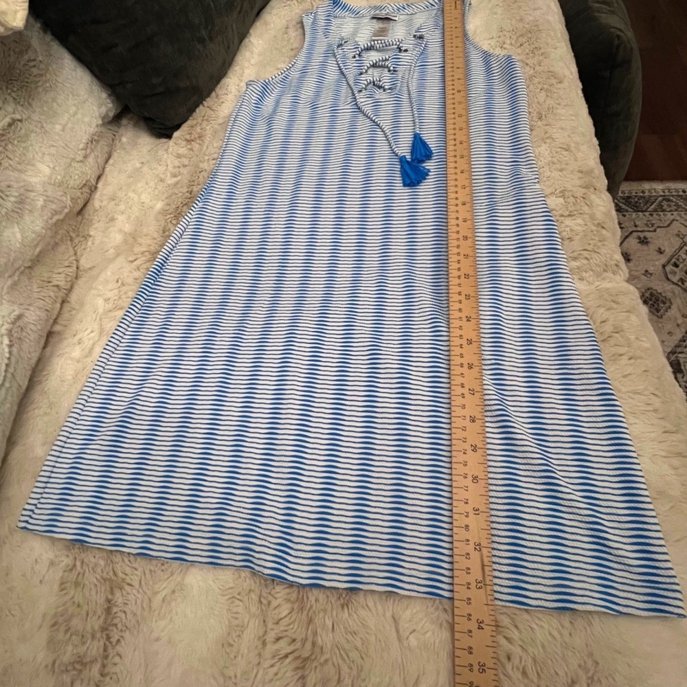 Tommy Bahama Blue White Striped Lace Up island Dress XS Pockets Coastal Packable - Picture 4 of 9